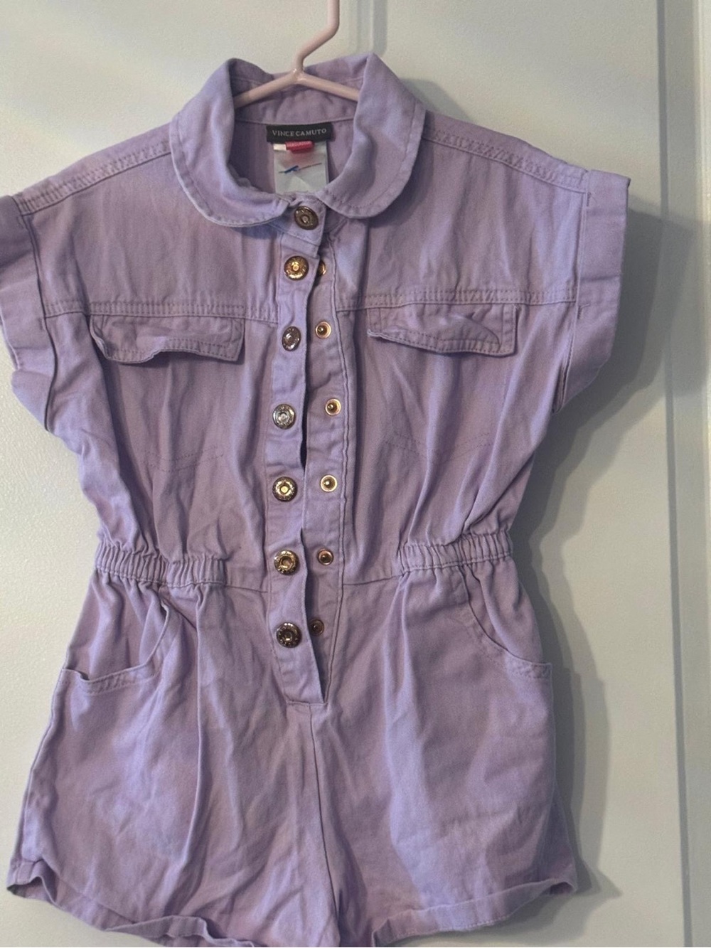 Vince Camuto Lilac Short-Sleeve Button Romper